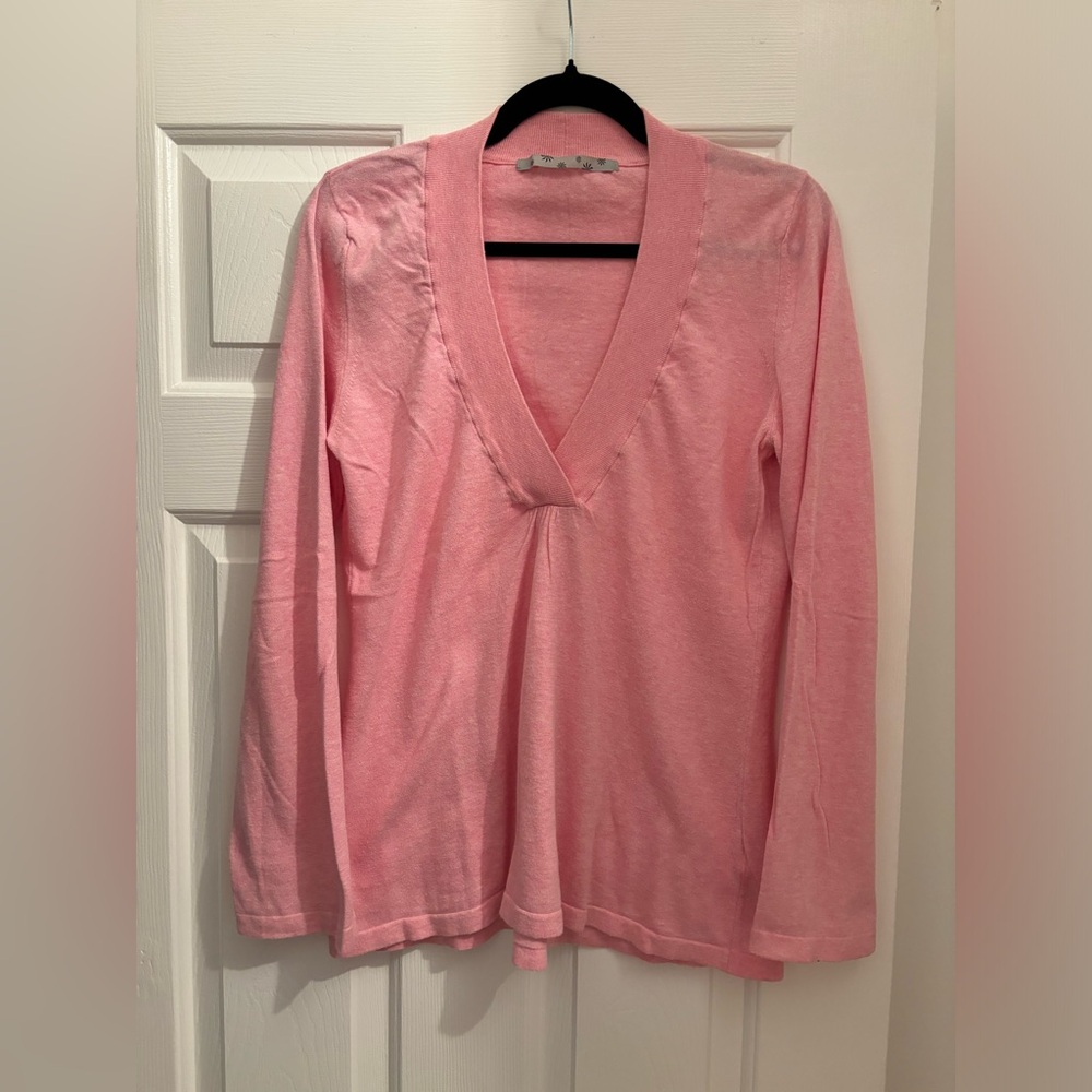 Athleta pink v-neck lightweight tunic sweater - medium